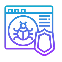 Web security certificate icon featuring a gear inside a circle and a shield over a browser window