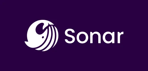 Sonar logo: white circular sonar icon and the word Sonar on a dark purple background 