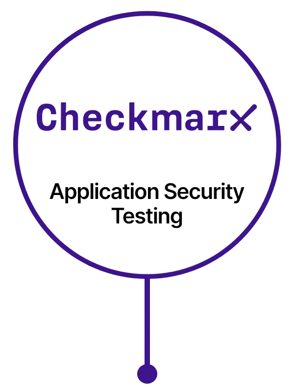 Checkmarx circular logo with a purple border and stem, displaying the text 'Application Security Testing'